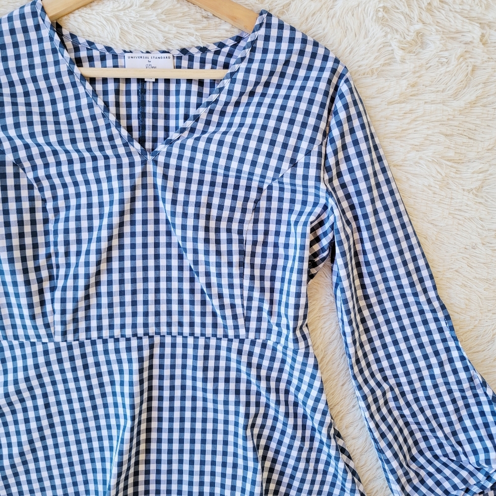 Universal Standard J. Crew Ginham Poplin Tie Sleeve Blouse - Picture 5 of 9